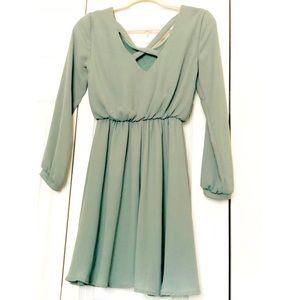 Lush Pale Green LS Silky Dress with Cross Straps in Back